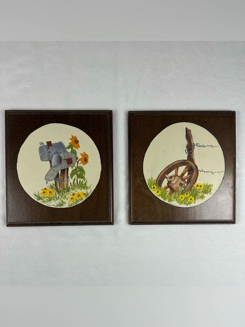 Rustic Sunflower Wall Art Pair in Brown and Yellow